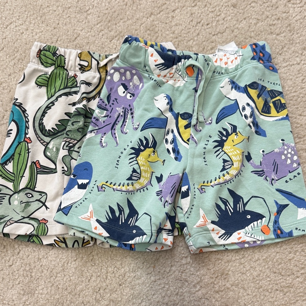 H&M Kids Dinosaur Print Shorts Set of 2 - Blue and Green - Size 6
